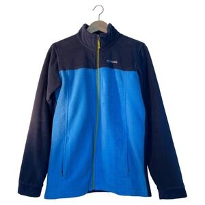 Columbia Kid's Full Zip Color-Block Fleece Jacket. Navy & Teal Blue. Youth XL